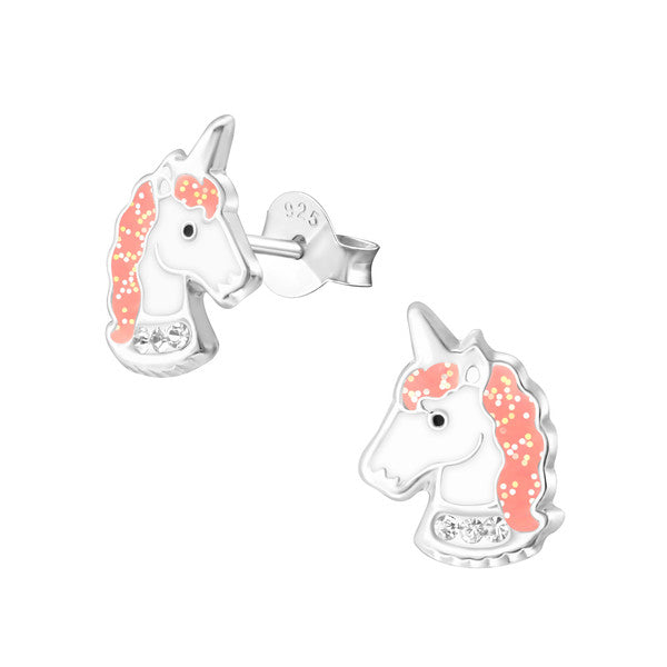 Unicorn Head Sterling Silver Enamel Children Earrings
